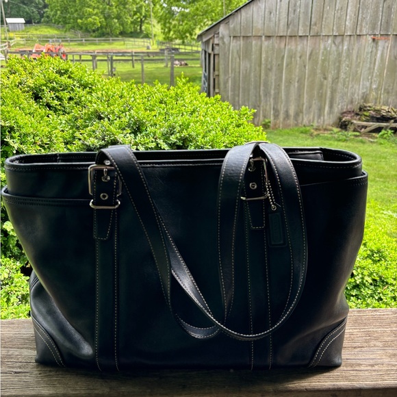 Coach Handbags - Coach All Leather Large Black Tote Bag
